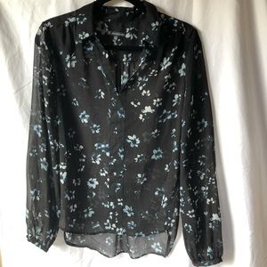 Adrianna Papell Long Sleeve Sheer Floral Blouse